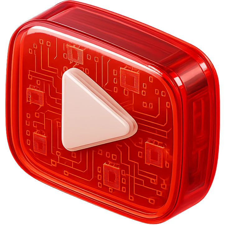 YouTube logo, centered, red background, glossy circuit style emoji