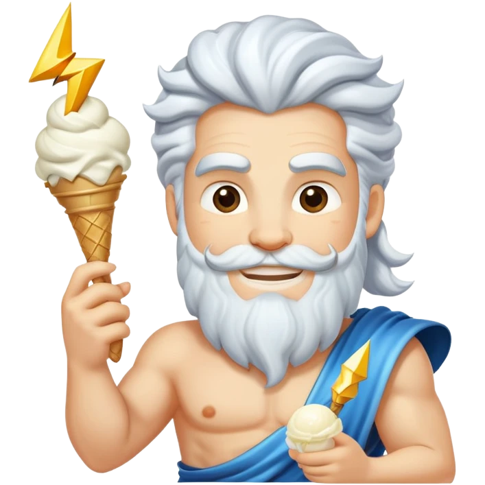smiling Zeus with white ice cream and lightning bolt emoji
