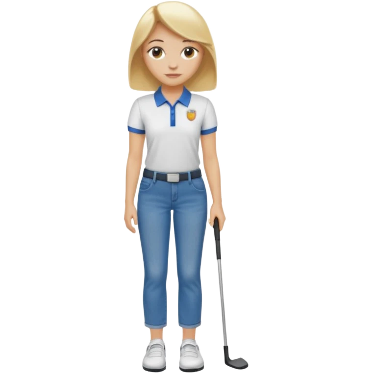 Girl with blonde hair and a golf shirt and jeans and sandals  emoji