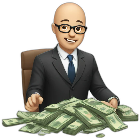 Bald lawyer with glasses throwing money at poor people emoji