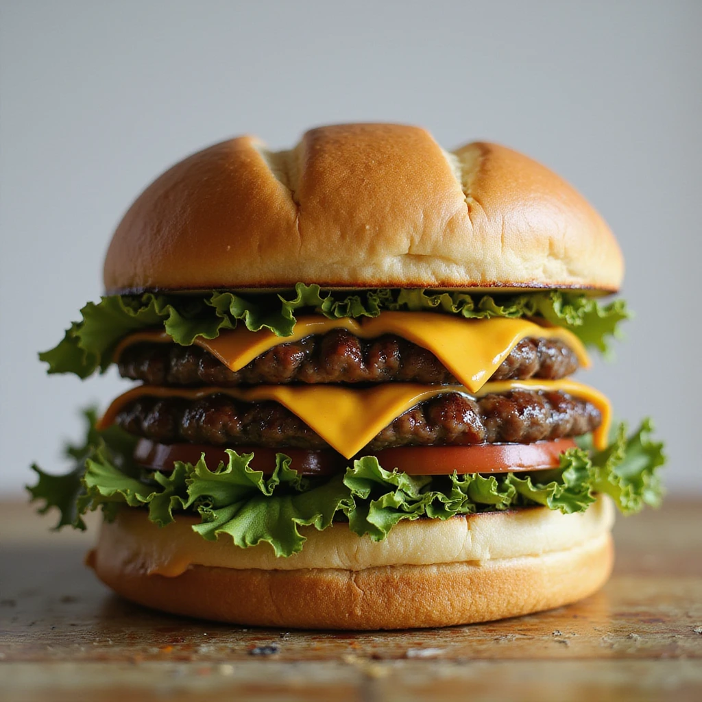 realistic hamburger train, train engine made from a hamburger, detailed textures, photorealistic style emoji