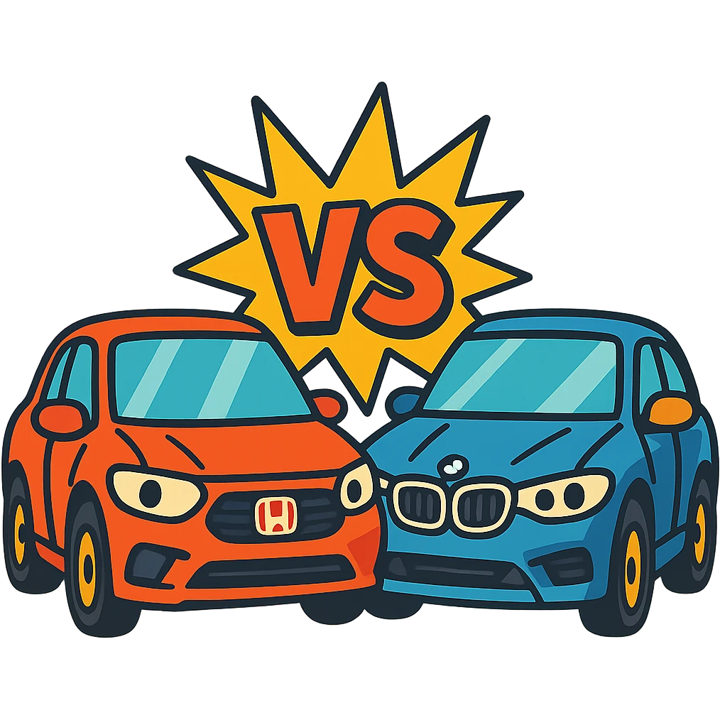 Honda and BMW cars in a fun face-off, vibrant colors emoji