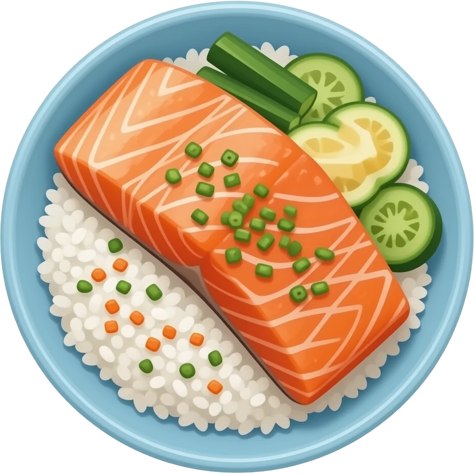 salmon rice and vegetables emoji