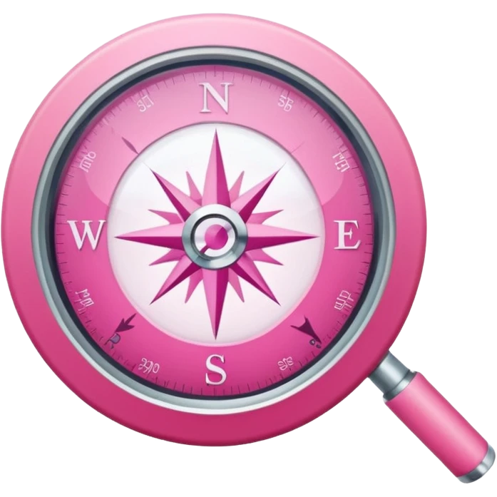 mix light pink dark pink and white girly internet compass logo with a small magnifying glass emoji