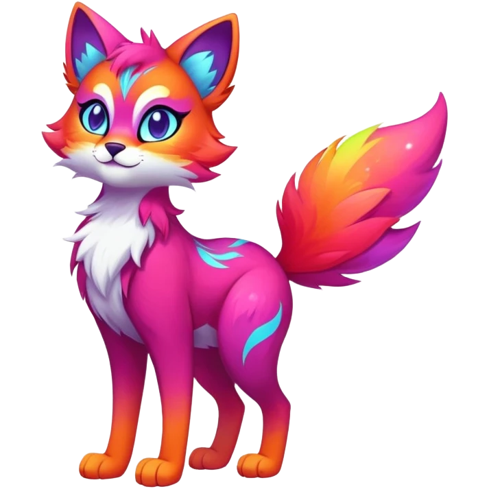 Vibrant multicolored neon-colored Falvie-Fionbri-creature-sparkle-feline-fursona, full body emoji