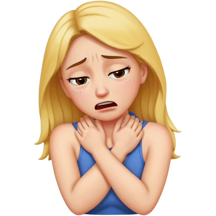 Woman having arms around neck choking while crying emoji