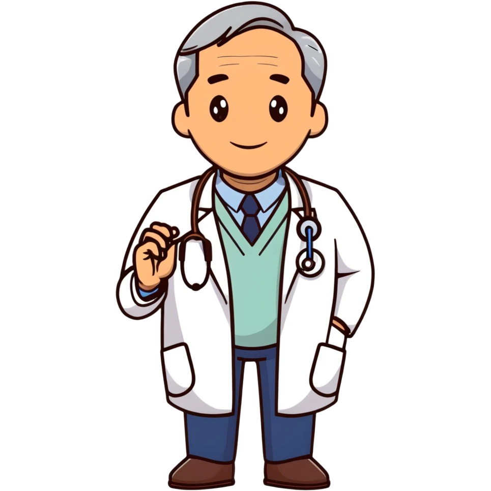 professional mature male doctor around 60 with stethoscope and white coat, cinnamon skin tone, medium-dark complexion emoji