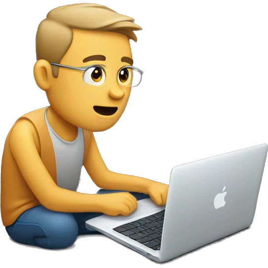 a man looks at a macbook style computer from the front. a modern one emoji