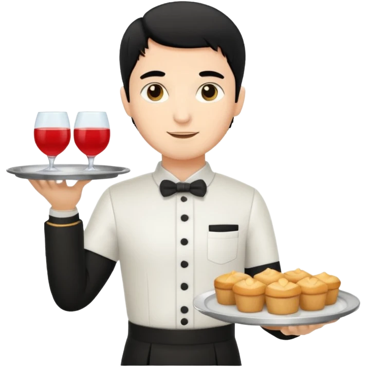 emoji man light skin and black hair, con uniforme de camarero CUERPO COMPLETO emoji