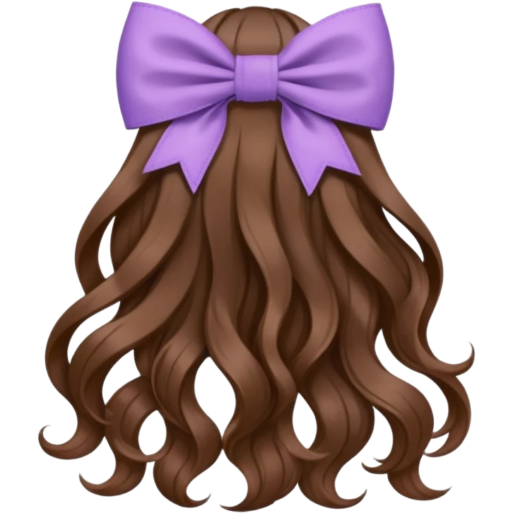 long wavy brown hair from behind with a medium lilac bow emoji