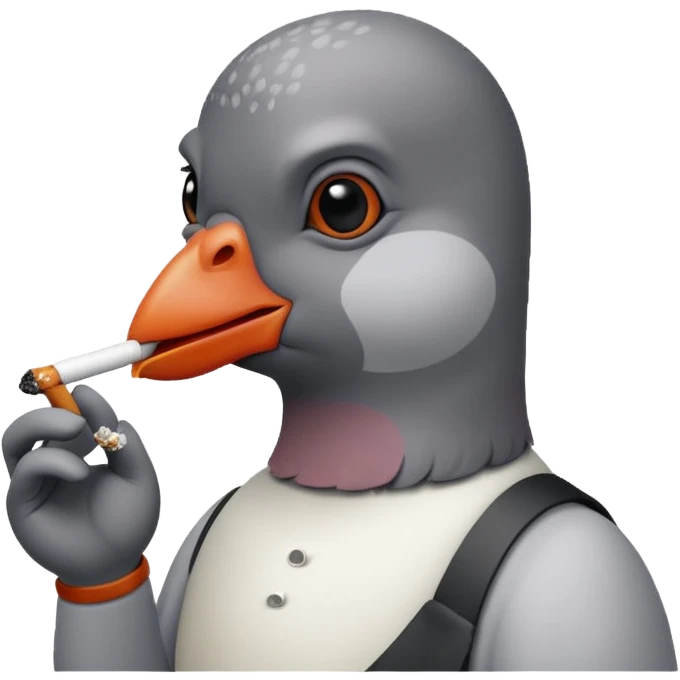 Pleasr make a cool pigeon snoking a cigarette in the style of pepe emoji