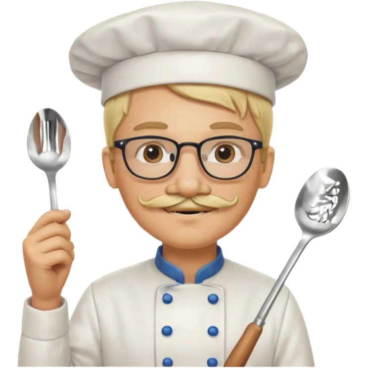 chef with spoon, blonde, with mustace, wearing glasses emoji