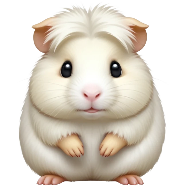 cinematic-[white guinea pig]-realistic-full-body-sitting-emoji,-tiny-paws-tucked-close,-head-tilted-dramatically,-fluffy-[solid white]-fur,-simplified-yet-realistic-focused-features,-highly-detailed,-glowing-with-an-almost-sarcastic-glow emoji