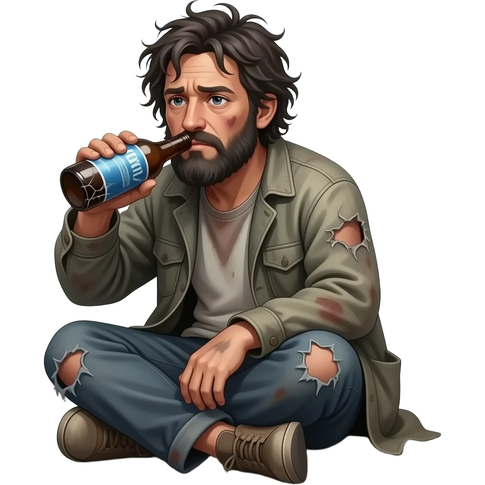 homless guy drinking on ground emoji