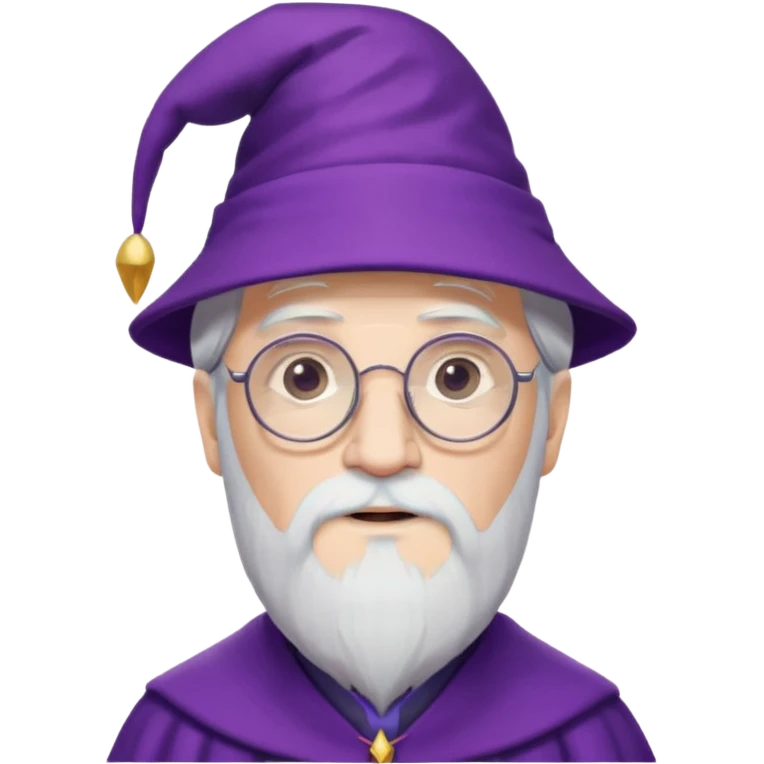 dumbledore, white hair, wear purple magic hat, glasses emoji