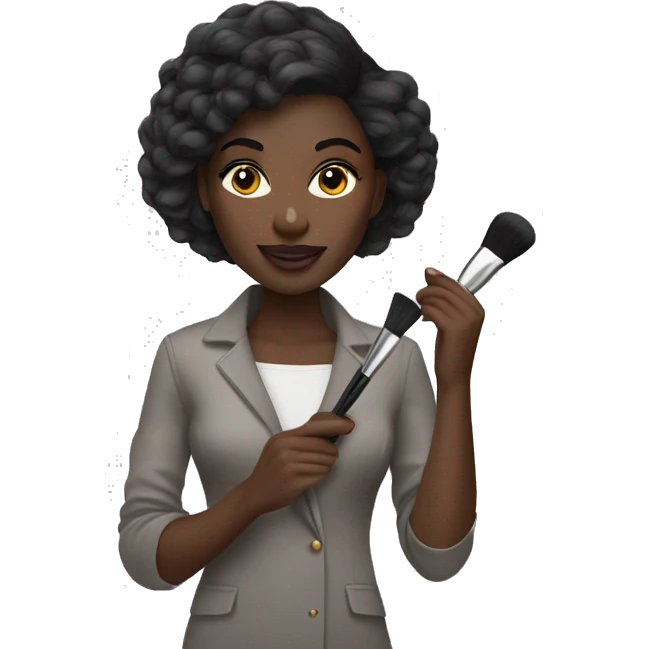 Make makeup artist holding makeup brush dark skin straight hair emoji