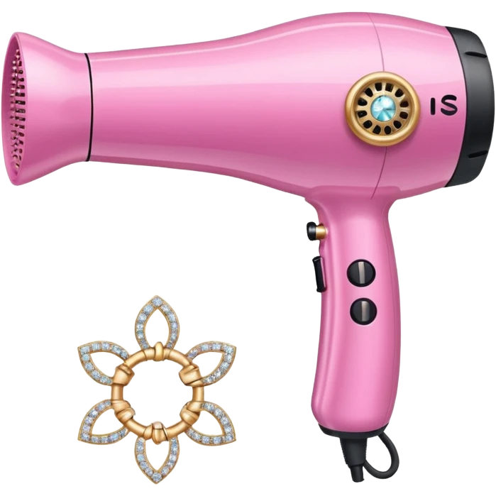 pink elegant blow dryer with diamonds and jewelry emoji