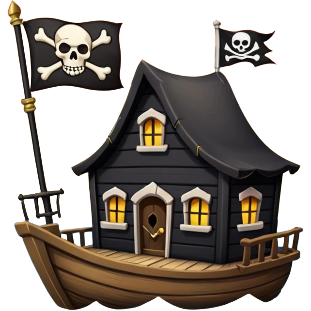 old pirate's house with skull flag emoji