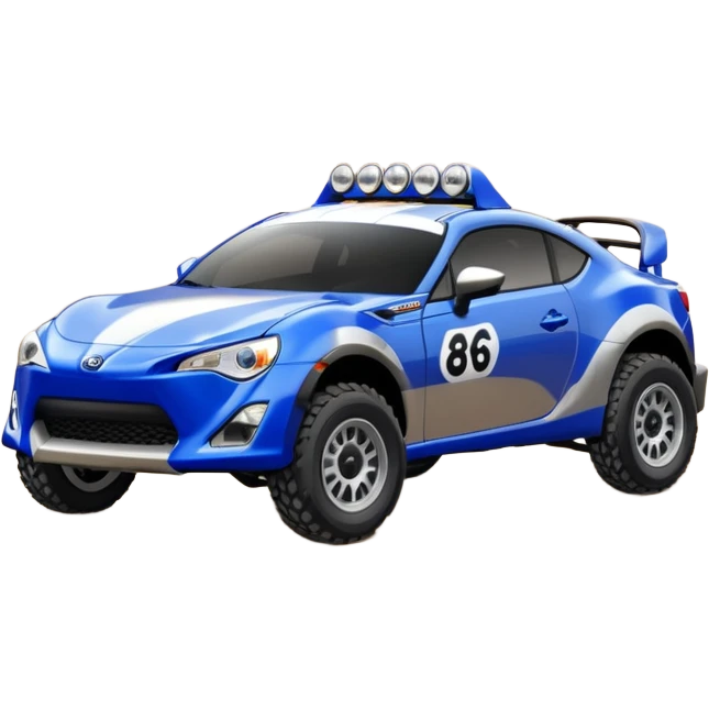 2013 scion fr-s ultramarine off road Baja dessert racer number 86 with large silver wheels  emoji