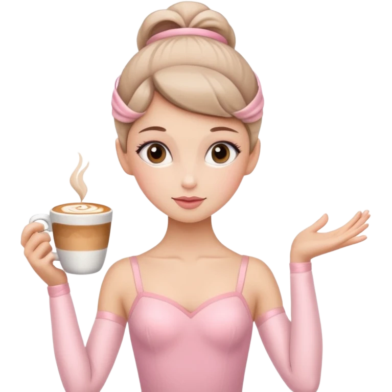 A ballerina with a cappuccino coffee cup head with girly face and pink ballet outfit emoji