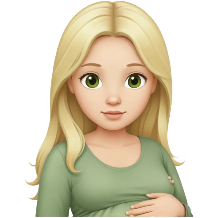 Beautiful Pregnant woman blonde with long hair sage green top emoji