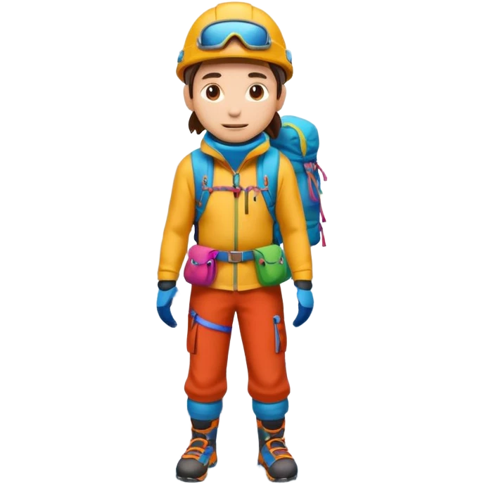 A 3D cartoon mountaineer standing on a snowy Everest-like summit with a flag, wearing colorful climbing gear, soft lighting, Memoji-style.negative : Flag emoji
