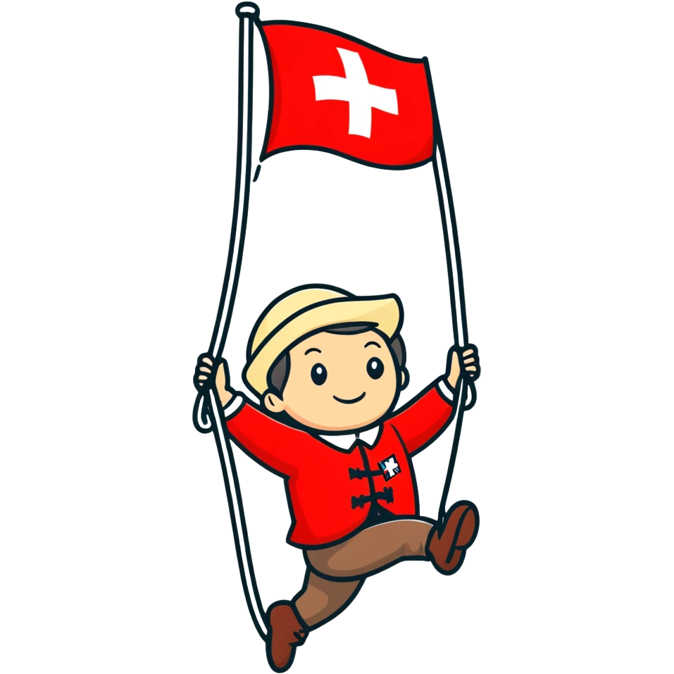A traditional swiss man swinging a swiss flag above his head emoji