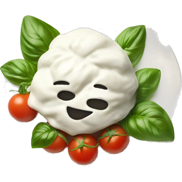buratta in a plate with tomatoes and basil emoji