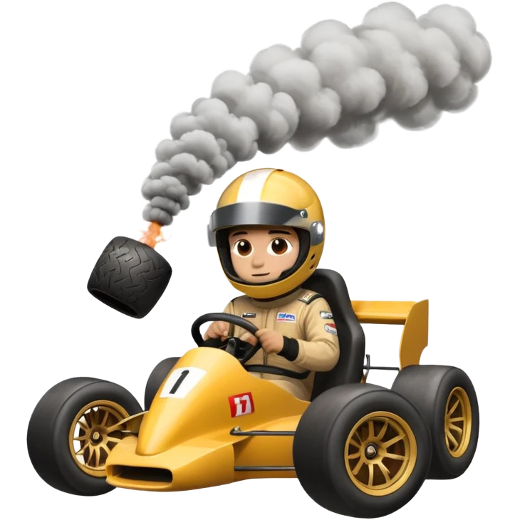 drifting car with tires smoke and a driver with a f1 helmet into the cr emoji