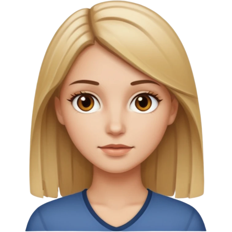Make a white girl with brown eyes, brown straight hair with blonde highlights emoji