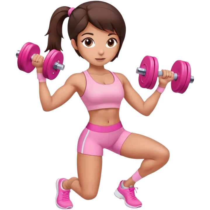 Brunette gym girl in light pink with dumbells emoji