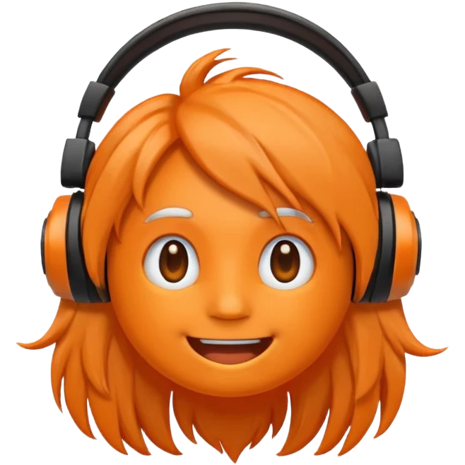 Orange happy face emoji with a couple of hair,headphones,and antennas. emoji