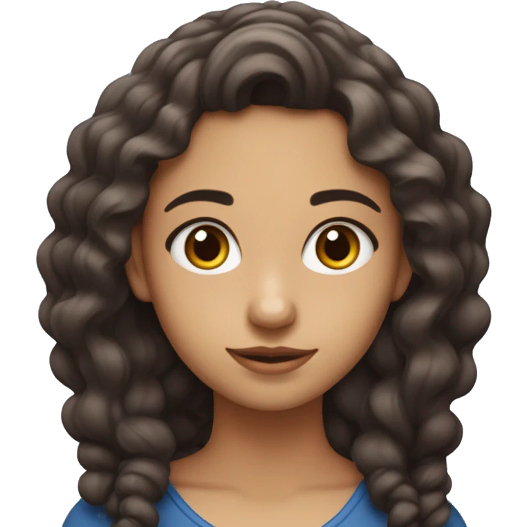 Una chica morena con el pelo marrón rizado y ojos azules emoji