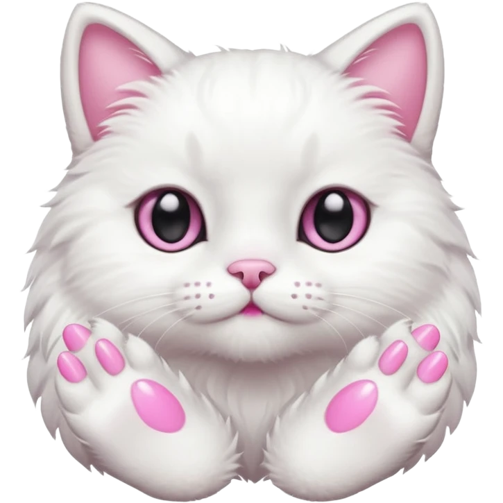 white cat fluffy paw, from the top, pink nails, cute emoji