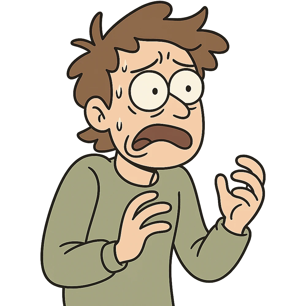 a person with wide eyes and tense posture, anxious, cartoon style emoji