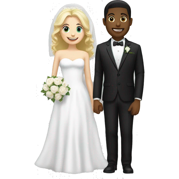 Blonde bride and black haired groom both white  emoji