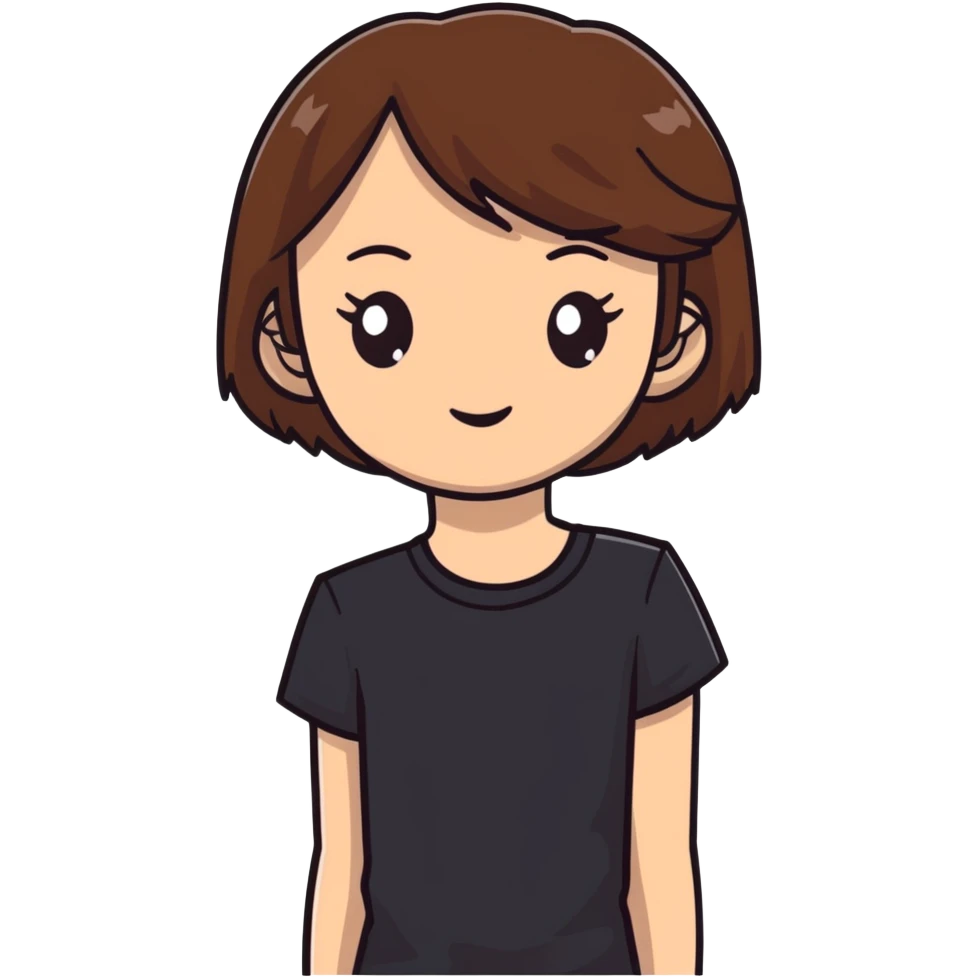 Brown straight-haired girl wearing black top emoji