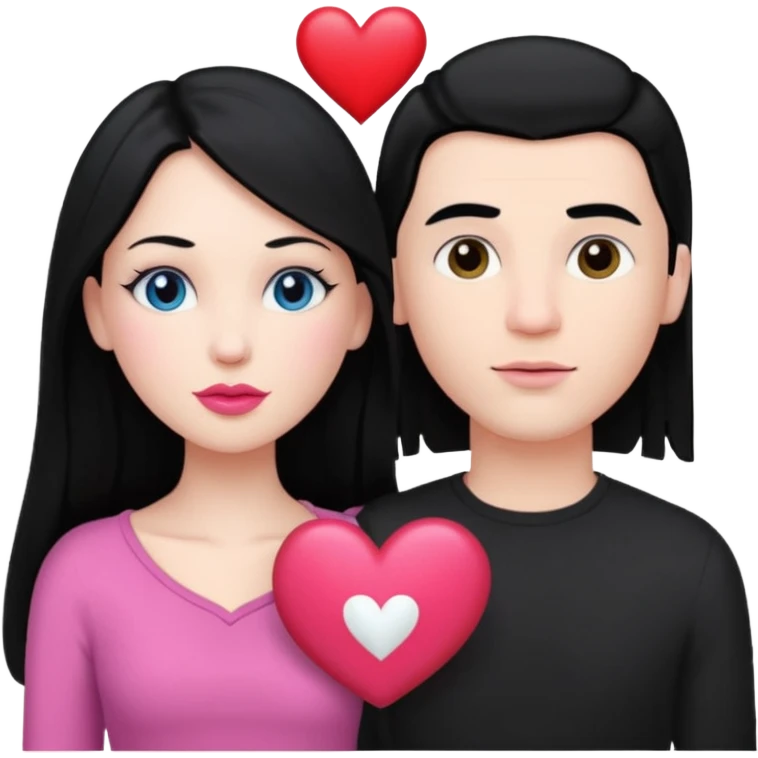 👩🏻‍❤️‍💋‍👨🏻 this one but the man should be bald. white woman with long black hair and white bald young man  and a heart between their heads. she has pink lips emoji