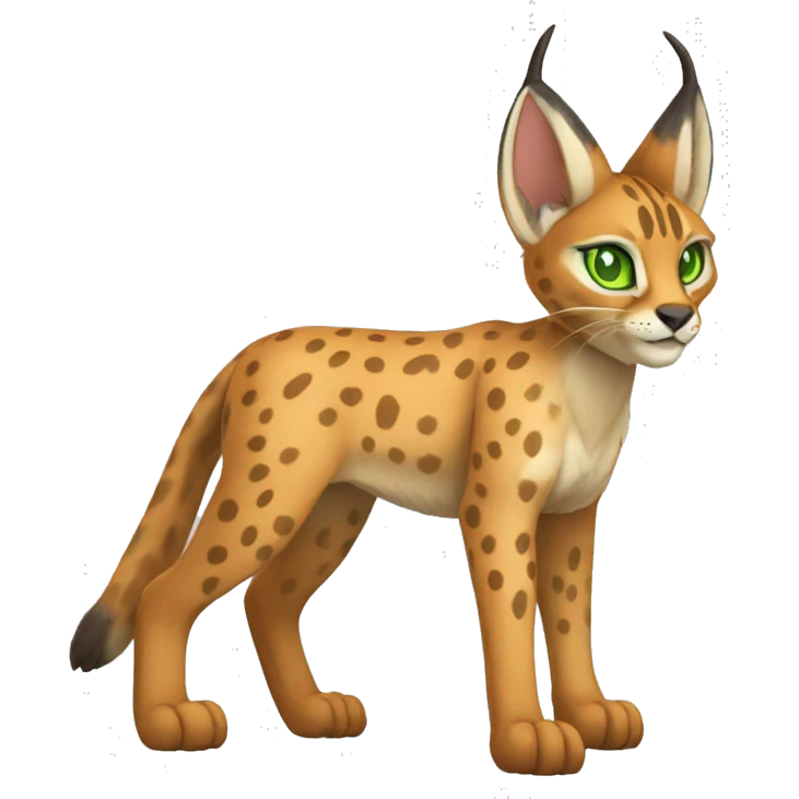 spotted Lynx-Caracal-Fakemon-hybrid with orange points, green eyes brown toes, and short tail, full body emoji
