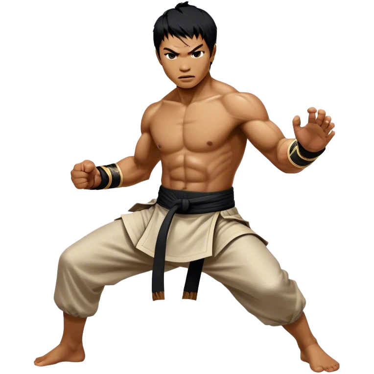 Tony Jaa – Cinematic Realistic Portrait of Tony Jaa, depicted as a dynamic martial arts warrior with intense eyes and a powerful stance in traditional Thai fighting attire, rendered in mid-motion with dramatic lighting and high-detail textures that capture his raw physicality and grace. emoji