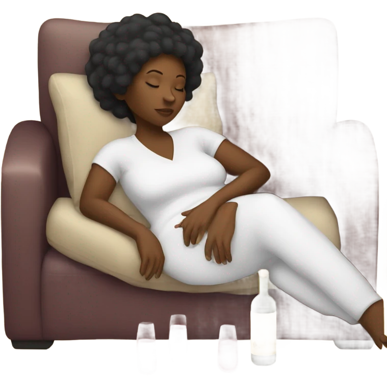 Black woman sleep with bottle of wine in hand emoji