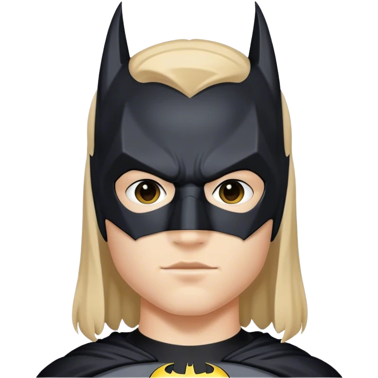 A teen with a middle part wearing a Batman mask emoji