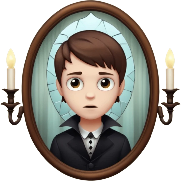 Spooky killer on fancy mirror behind boy emoji