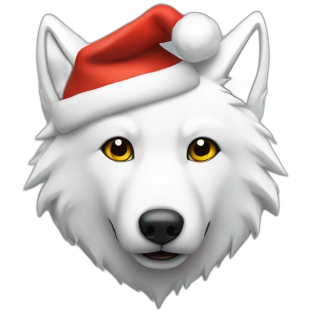 white wolf with a santa hat on emoji