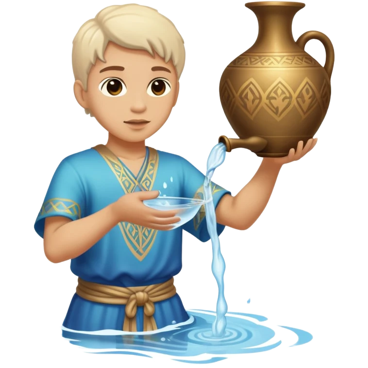 The zodiac symbol Aquarius. A mystical beautiful water bearer, pouring water on the ground from a large, intricate, and arcane vase emoji