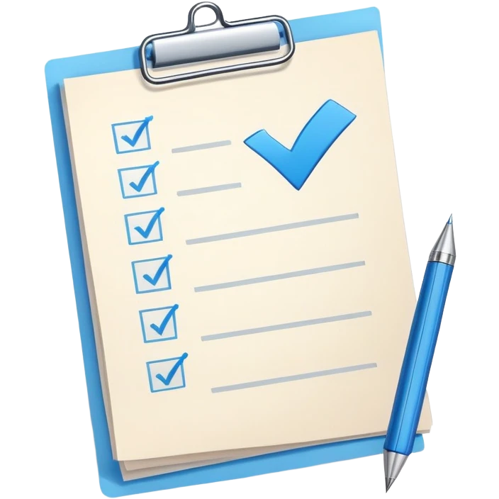 A checklist with a prominent blue checkmark on the first item, symbolizing tracking completed tasks and progress emoji