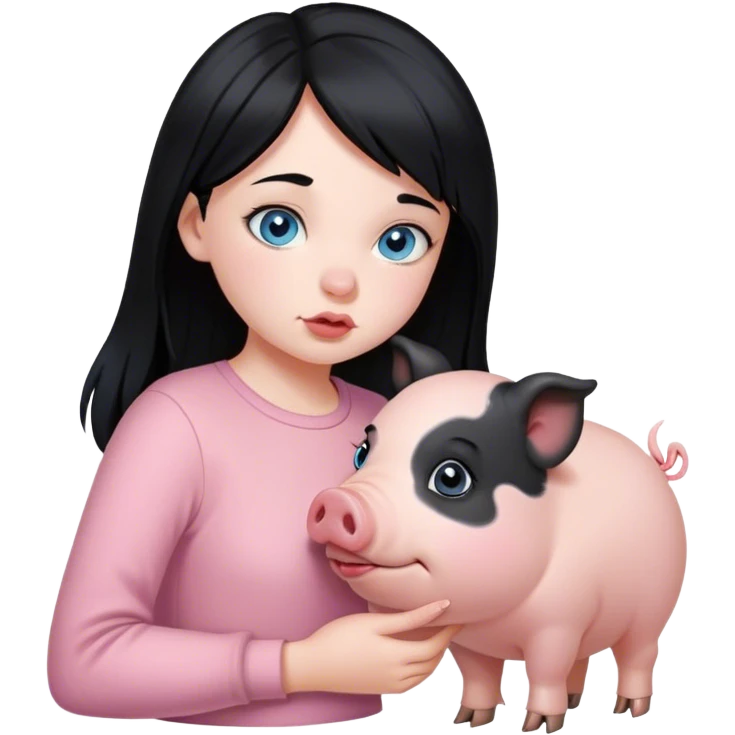  girl with blue eyes and black hair kissing her pet pig emoji