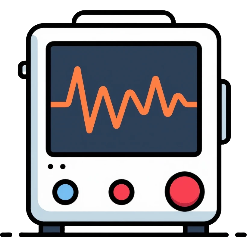 Medical EKG machine with heart rhythm display emoji