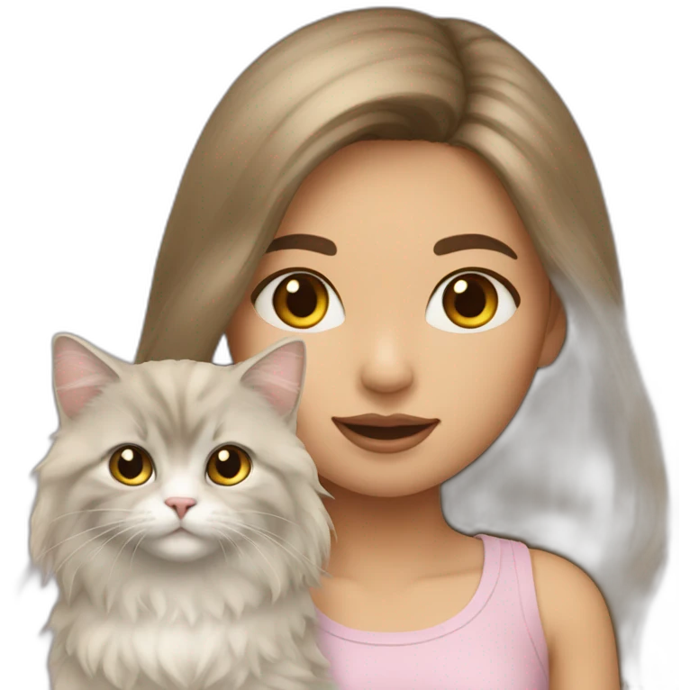 Girl-with-brunette-hair-and-cat-angora-with-beige-hair emoji