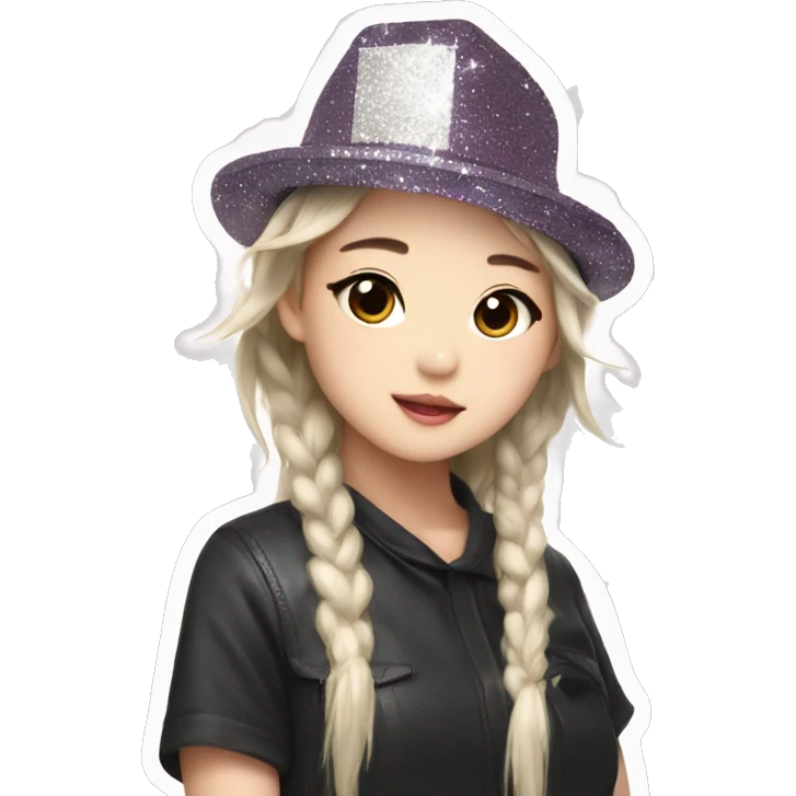 cute asian kpop star in glittery hat emoji